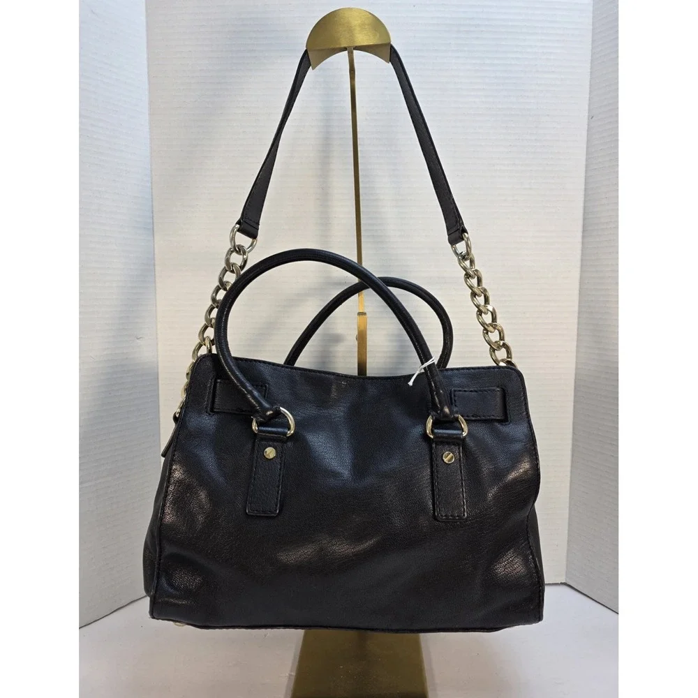 Michael Kors Purse Black Hamilton Satchel Tote Shoulder‎ Bag Gold Chain & Lock